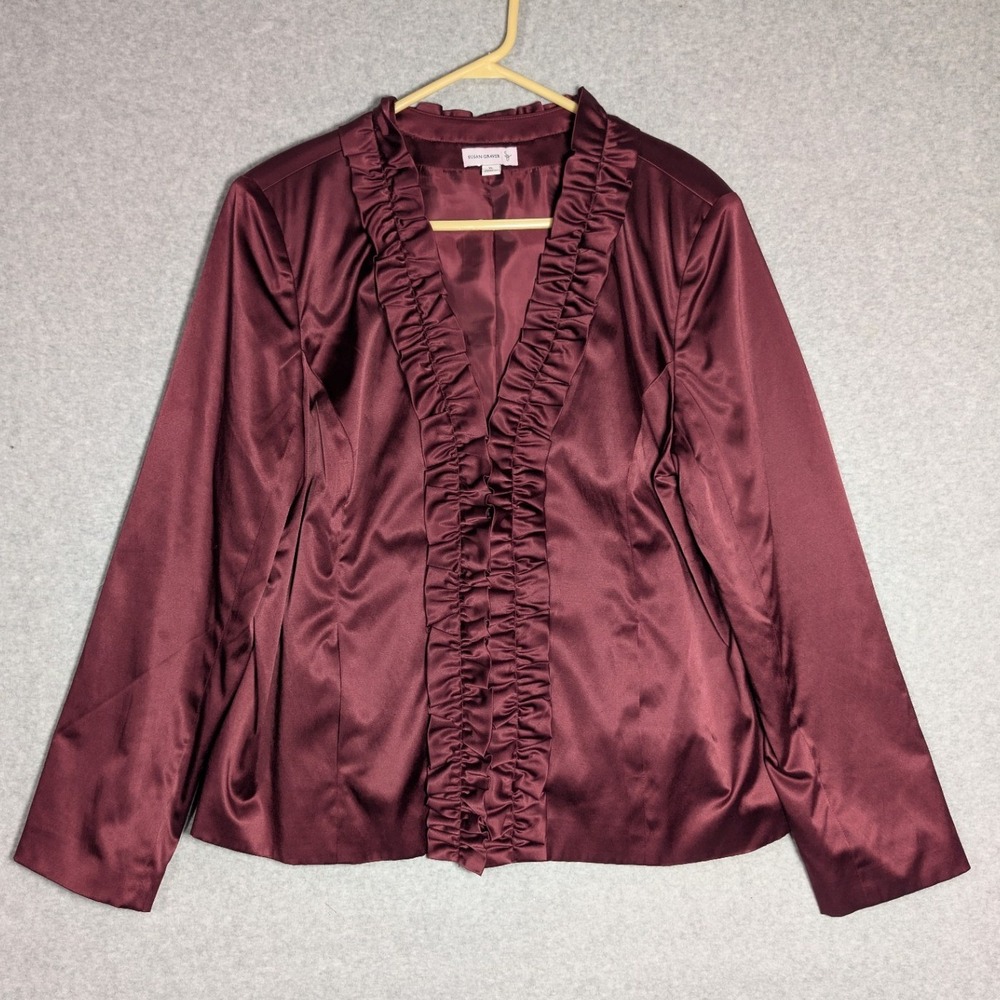 Susan‎ Graver Ruffle Blazer XL Burgundy Satin Victorian Inspired Regencycore